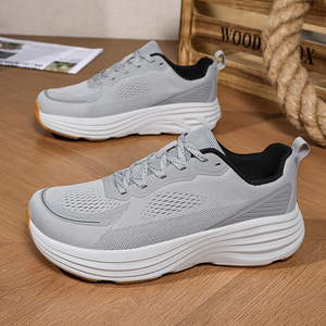 Chaussures de marche quotidiennes pour hommes, respirantes, en maille, à plateforme, avec semelle épaisse, lacets, antidérapantes - Product Image 4