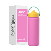 휴대용 스포츠 물병 500ml 18oz 컬러 블록 빨대 뚜껑 진공 스테인리스 스틸 넓은 입구 물병 탈부착 가능한 빨대 포함
