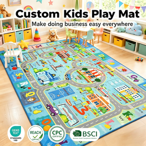 Tapis de jeu 2-en-1 pour enfants - Tapis éducatif alphabet et voitures avec dos antidérapant pour salle de jeux, chambre et activités des tout-petits - Product Image 1