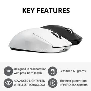 חיישן לוג'טיק G Pro X סופר לייט מקורי טעינה מכנית עכברים לבנים מצב כפול נטענים אלחוטיים משחקי עכבר שקט
