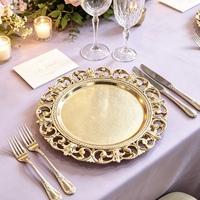 Assiettes de présentation en plastique ajourées haut de gamme de 13 pouces, personnalisables, modernes, luxueuses et réutilisables pour dîners, mariages et événements