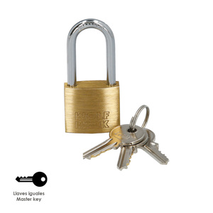 Lucchetto in ottone con anello lungo, a chiave unificata, 30 mm, n. 2, Resistente - Product Image 3