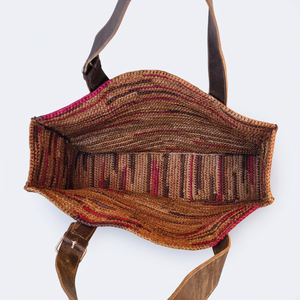 Sac fourre-tout bohème en raphia avec deux poignées en cuir à l'ouverture supérieure, motif rayé, sac à bandoulière grande capacité pour femme, usage quotidien décontracté - Product Image 4