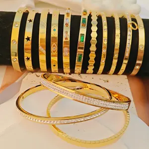 Conjuntos de pulseiras da moda em aço inoxidável banhado a ouro 18K com zircônias pulseiras femininas joias à prova d'água