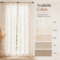 Rideaux Bohèmes 2 Panneaux à Motif Feuille Brodé, Semi-Transparents, en Faux Lin, à Passe-Tringle, Toutes Saisons, pour Fenêtre Standard, Salon