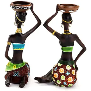 2024 Personalização Atacado Tamanho Polyresin África Black Girl Candle Holder Estátua de resina artesanato casa ornamento