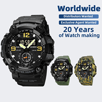 Montre analogique-numérique en plastique SKMEI 1965 Sport avec logo personnalisé, commande OEM, résistance à l'eau 5 ATM, rétroéclairage lumineux, alarme, chronomètre