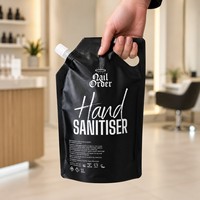 Sachet Doypack noir avec bec verseur, personnalisable avec logo, pour recharge de liquides (désinfectant pour les mains, produits ménagers liquides) - Vente en gros