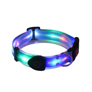 LED 개 목걸이 라이트 업 칼라 USB 충전식 깜박이는 빛 안전 글로우 칼라 애완 동물 야간 걷기 물 증거