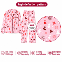 Pyjama de Noël personnalisé rose bonbon avec bonhomme de neige et renne, col cranté, ensemble assorti pour la famille, vêtements de nuit en polyester, POD, MOQ 1 pièce, dropshipping