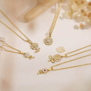 फ्रेंच विंटेज कॉपर-सेट ज़िरकोनिया सूरजमुखी पेलेंट हार - Product Image 2