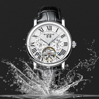 Jam tangan Skeleton pria, arloji mekanik Tourbillon, Gaun hari tanggal otomatis