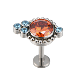 Fuxuan ASTM F136 Titane à filetage interne, avec motif Subflower en zircon orange et bleu, pour piercings Helix, Tragus et <span class=keywords><strong>Conch</strong></span> - Product Image 1