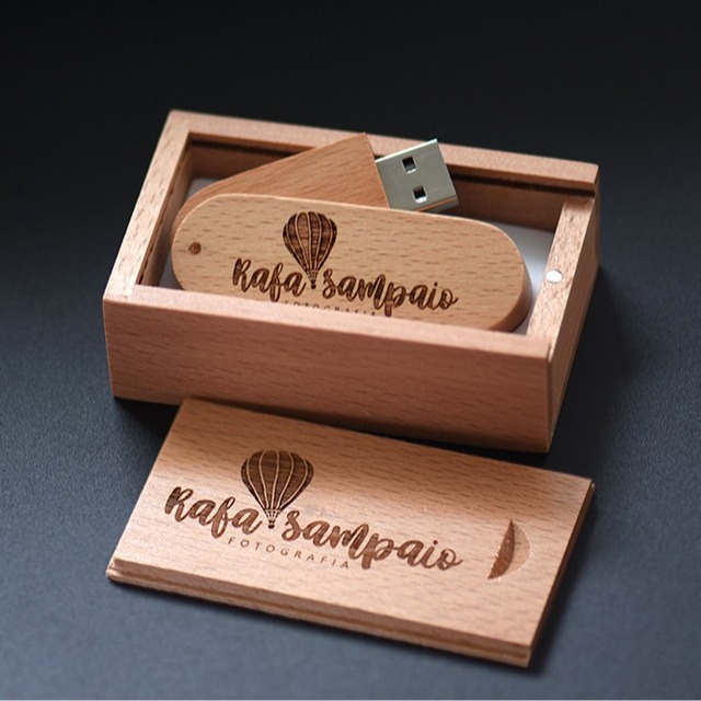 New Wooden Beech Large Capacity USB 2.0 Personalized Engraving Flash Drive School Badge Computer Souvenir 64G Creative Gift