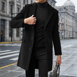Men's Plus Size Winter Topcoat with Lapel Collar <b>Padded</b> Leather Vintage Style Thick Sheepskin - Product Image 3