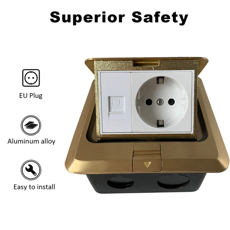 VNX Waterproof Flip Floor Socket 16a Socket With Data Invisible Flat Desktop Socket for TV Computer Phone HD Interface