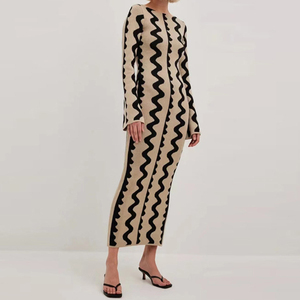 Sexy Ladies Printed Knit manga larga Maxi Vestidos para mujeres - Product Image 3