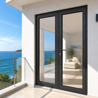 Portes d'entrée doubles à cadre en alliage d'aluminium moderne avec façade en verre, tailles 36x80 et 44x88 pouces, personnalisables OEM pour entrée résidentielle