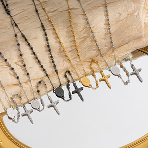 4mm 스테인리스 스틸 비즈 성모 마리아 묵주 천주교 유니섹스 금도금 비즈 묵주 십자가 목걸이 - Product Image 2