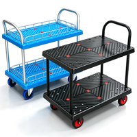 Chariot à plateforme FactoryDirect 200 400kg OEM personnalisable, bleu, PP double couche, cadre métallique, 4 roues, utilisation industrielle