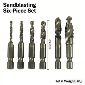 6pcs <b>Titanium</b> Coated Hss Tap <b>Drill</b> <b>Bits</b> Set Hex Shank Screw Thread <b>Bit</b> Screw Machine Compound Tap M3 M4 M5 M6 M8 M10 - Product Image 6