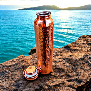 Pure Hammered <b>Copper</b> Water <b>Bottle</b> Handmade Ayurvedic <b>Drinking</b> <b>Bottle</b> With Leak Proof Lid Reusable Eco Friendly Metal Hydration - Product Image 1