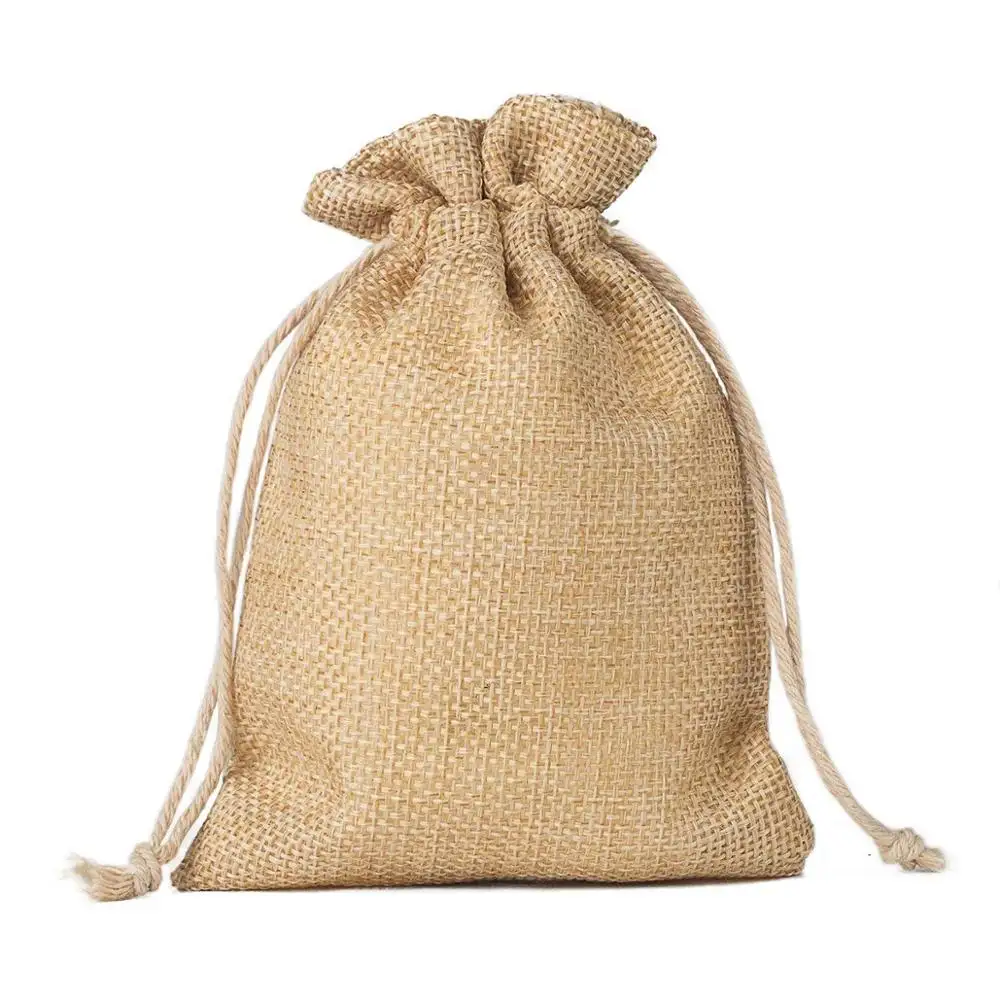 Wholesale eco friendly Small Size Natural Printed candy gift hessian Burlap jute bag with drawstring