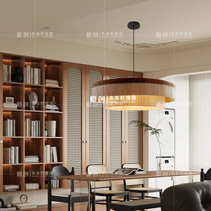 Lustre rond style Wabi Sabi japonais avec pampilles, éclairage LED E27 pour salon, chambre et salle à manger - Product Image 3