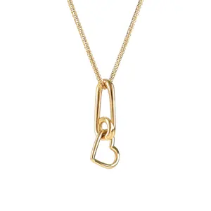 Gemnel Fashion Jewelry 925 Silver Paper Clip Heart Pendant Necklace with Rhodium and Gold Plating