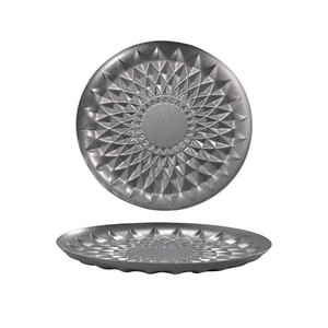 Plat à fruits rond rétro en acier inoxydable à motif losanges, plateau de service pour hôtels et réceptions, plateau à steak pour plats occidentaux - Product Image 3