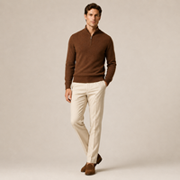 Pull en laine mélangée pour homme, col montant zippé, style Old Money, tricot fin, décontracté chic, automne-hiver, vente en gros
