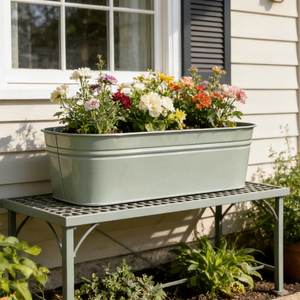 Jardinière ovale en métal galvanisé avec finition vert sauge, pot de fleurs décoratif, conteneur pour plantes, vente en gros d'usine OEM - Product Image 1