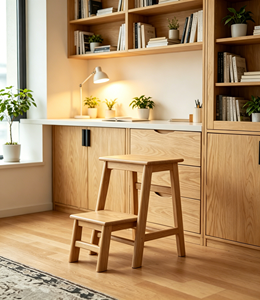 Silla de Comedor con Respaldo en Arco de Roble Natural, Asiento Acolchado de PU Negro Brillante Impermeable, Patas Cónicas de Madera Maciza, Silla Minimalista para Cocina - Product Image 4