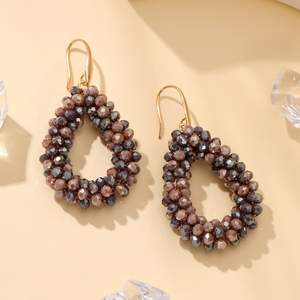 Wholesale Trendy Women's <strong>Dangle</strong> <strong>Earrings</strong> Handmade Crystal Beads Jewelry Threading Style <strong>Small</strong> Size Multi-Colors Water Drop - Product Image 4