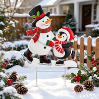 Décoration de jardin extérieure en métal personnalisée, style ferme, avec bonhomme de neige, pingouin, patineur et chapeau rouge