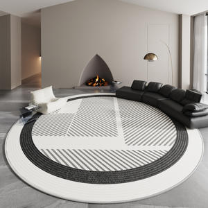 Tapis rond moderne de couleur crème à rayures géométriques antidérapant pour salon, chambre, bureau, imprimé numériquement - Product Image 3
