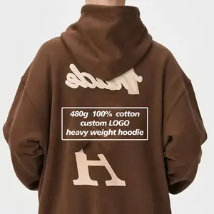Custom High Quality Oversized Heavyweight Sweater Hoodies 500 Gsm 480 Gsm Baggy Cotton Foam 3d Puff Printing Hoodie For Men