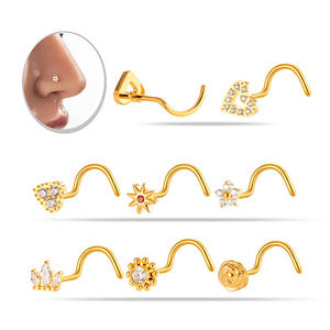 Trébol 18K oro cristal CZ gema nariz tornillo Piercing L curva forma Pin anillos tachuelas joyería - Product Image 1