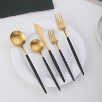 Bulk Wholesale Black Handle Matte Gold Cutlery Stainless Steel Flatware Set