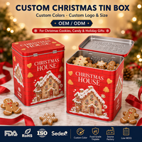 Boîte en métal rectangulaire personnalisée pour Noël, avec couvercle à charnière, pour biscuits et bonbons, qualité alimentaire, OEM, vente en gros