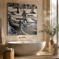 Panel Dinding Batu Kaca Mosaik Gondola Venesia Kustom dengan Seni Es Giok untuk Lobi Hotel