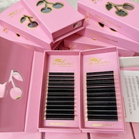 Extensions de cils en soie PBT faites à la main QC LASHES avec logo personnalisé, courbures C CC D, 0.03 0.05 0.15mm, noir foncé brillant mat, plateaux de cils volume