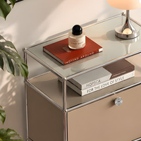 Lemari Samping Modular Stainless Steel Modern dengan Laci, Penyimpanan Ruang Tamu, Bufet Logam, Furnitur Modular
