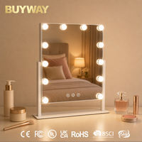 Miroir de maquillage de table BUYWAY HollywoodVanityMirror avec 12 ampoules LED, sans cadre, blanc, avec piliers inclinables réglables