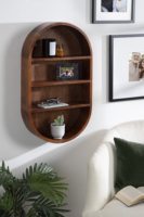 Étagère murale flottante capsule style Mid-Century ; 16 x 28 ; Marron Noyer ; Étagères décoratives géométriques pour cuisine et salle de bain