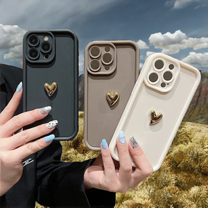 Custodia per Telefono in Silicone 3D a Forma di Cuore Dorato, Antiurto, Opaca, per <span class=keywords><strong>iPhone</strong></span> 15 16 Pro Max XS XR 7 8 Plus - Product Image 3