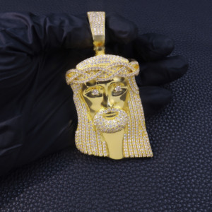 Liontin Kepala Yesus Besar Berlapis Emas Perak + Moissanite Gaya Hip-hop Baru, Hadiah untuk Pria. - Product Image 3