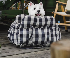 Schwarz-Weiß-Gitter Plüsch Soft <span class=keywords><strong>Dog</strong></span> Booster Seat mit Riemen Solides Muster für kleine Hunde Pet Carrier Bett mit Sicherheits gurt - Product Image 2