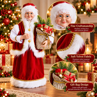 Figurine de Père Noël Madame Claus, Poupée de Noël, Grand-mère de Noël, Tenant un Sac Cadeau, Décoration Traditionnelle Rouge et Blanche pour les Fêtes, Fournisseur en Gros pour Hôtels et Maisons
