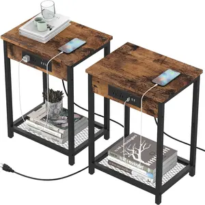 Nachttisch mit Ladestation Schlafzimmer Ende Tisch mit USB-Anschlüssen und Steckdosen moderner Nachttisch für Wohnzimmer Bauernhaus